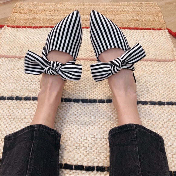 black and white striped mules